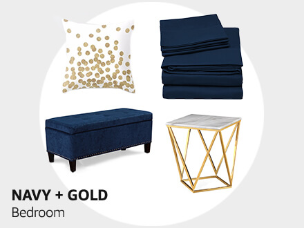 Navy &amp; Gold Bathroom