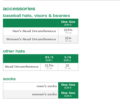 Size Guide for Accessories