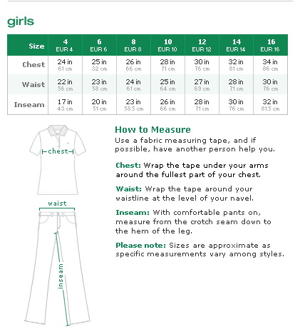 Size Guide for Girl's Clothing