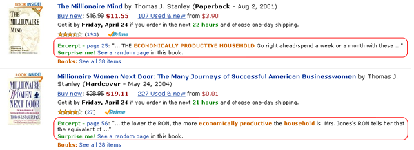Illustration of Search Inside feature in book search results