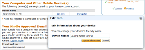 Image of devices registerd on the Manage Your Kindle page.