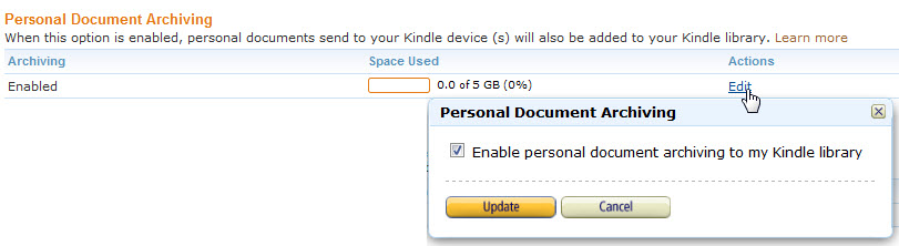 Enable Personal Document Archiving menu