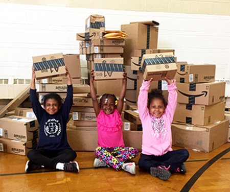 DAA students receiving Amazon donations