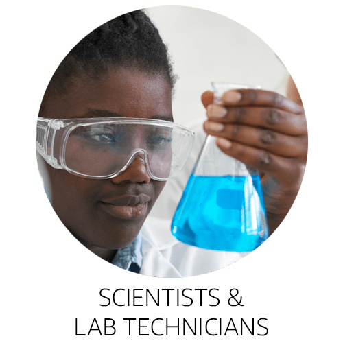 Scientists and lab technicians