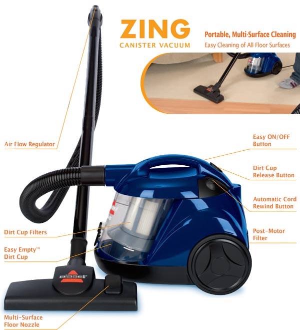 BISSELL Zing Bagless Canister Vacuum, Blue Cordless Cleaner Reviews