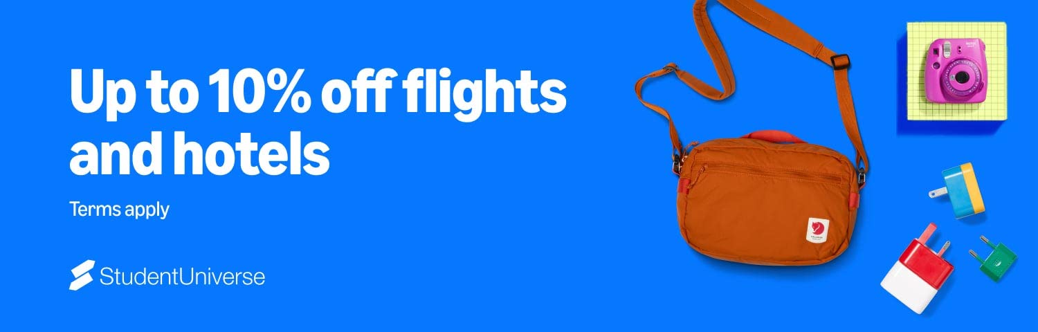 Up to 10% off flights and hotels with Student Universe
