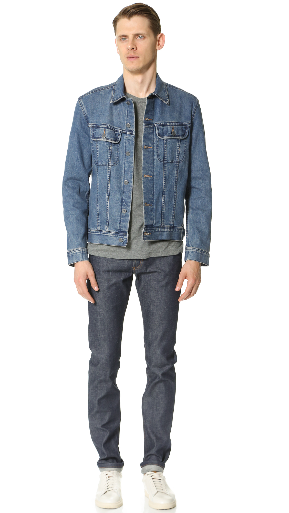 A.P.C. WASHED STRETCH NEW DENIM JACKET, INDIGO ModeSens