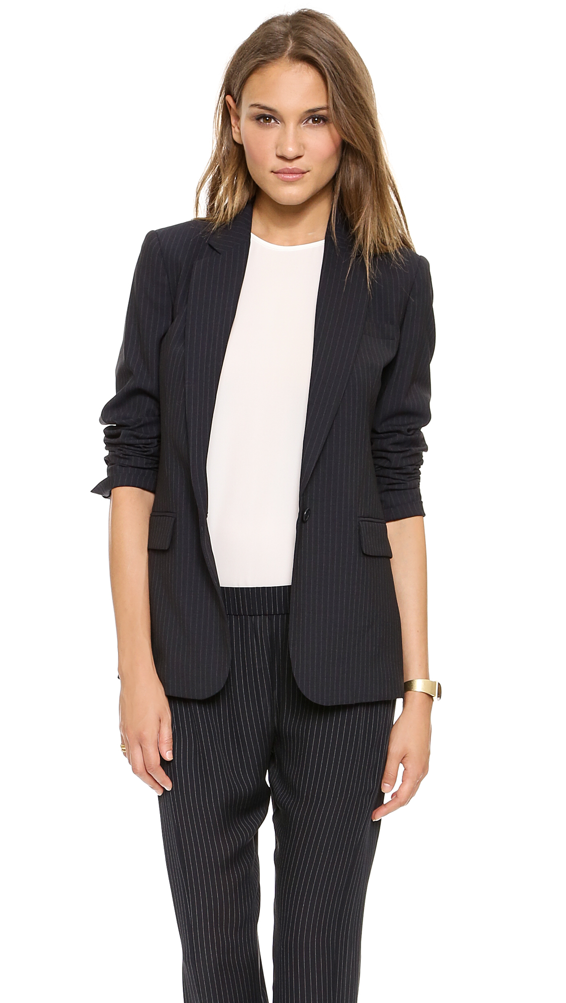 theory pinstripe blazer dress