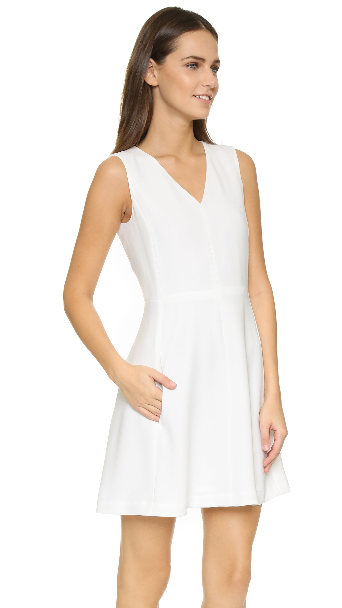 white v neck sleeveless dress