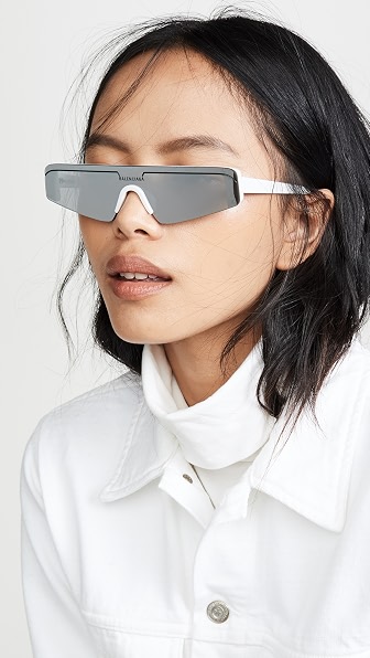 Balenciaga Ski Sunglasses - reflective BALENCIAGA SKI 0004 White Silver Mirrored Mask Fashion  main image 4