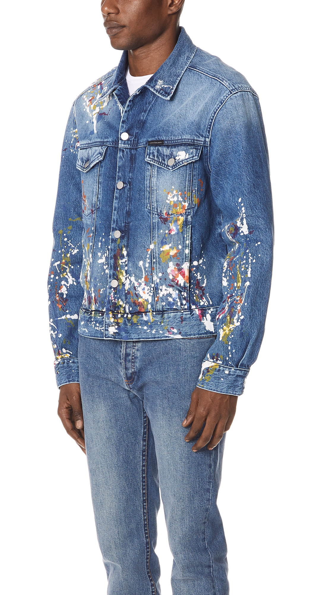 calvin klein paint splatter denim jacket