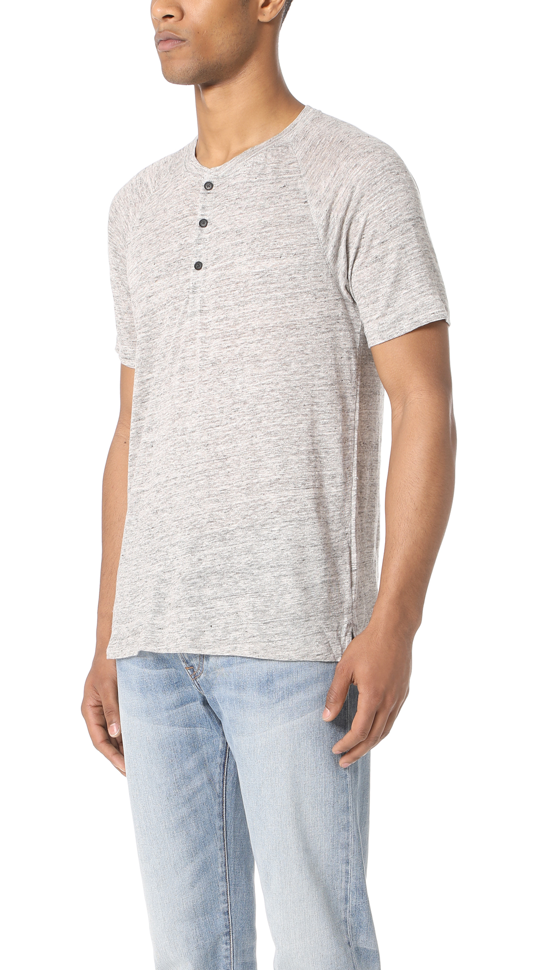 CLUB MONACO Short Sleeve Linen Henley in Grey Combo ModeSens