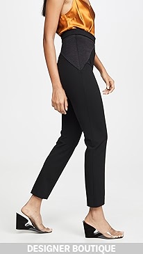 Cushnie - High Waisted Fitted Cropped Pants with Satin Triangles