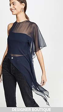Cushnie - One Shoulder Sheer Asymmetrical Top with Cascade