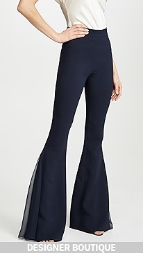 Cushnie - High Waisted Flare Pants with Chiffon Pleated Insert