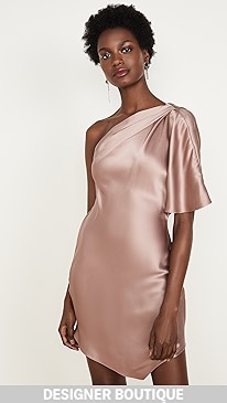 Cushnie - One Shoulder Mini Dress with Cowl and Crystal Chain
