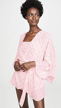 Fleur du Mal - Dot Embroidered Angel Sleeve Robe