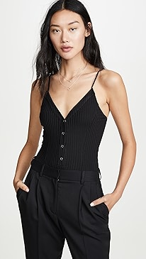 Fleur du Mal - Ribbed Knit Snap Front Thong Bodysuit