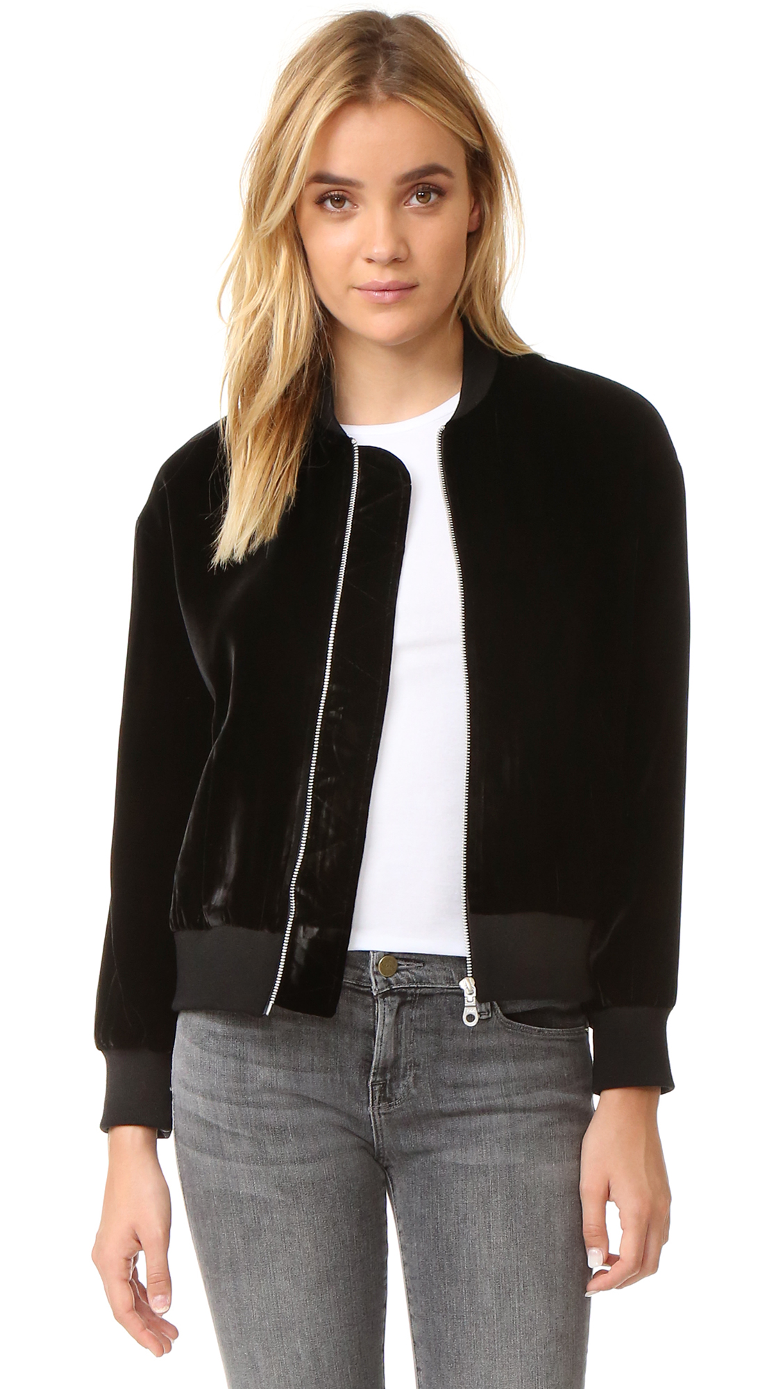 Ladies Black Velvet Bomber Jacket