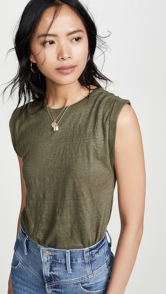 Frame Gathered Slouchy Linen Tank In Military