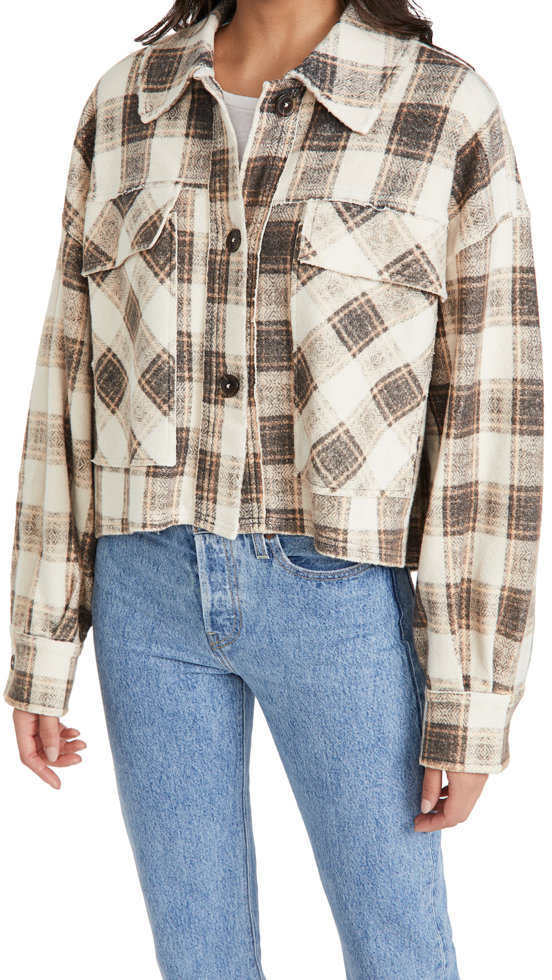 Free People James Plaid Jacket In Cream Combo Modesens