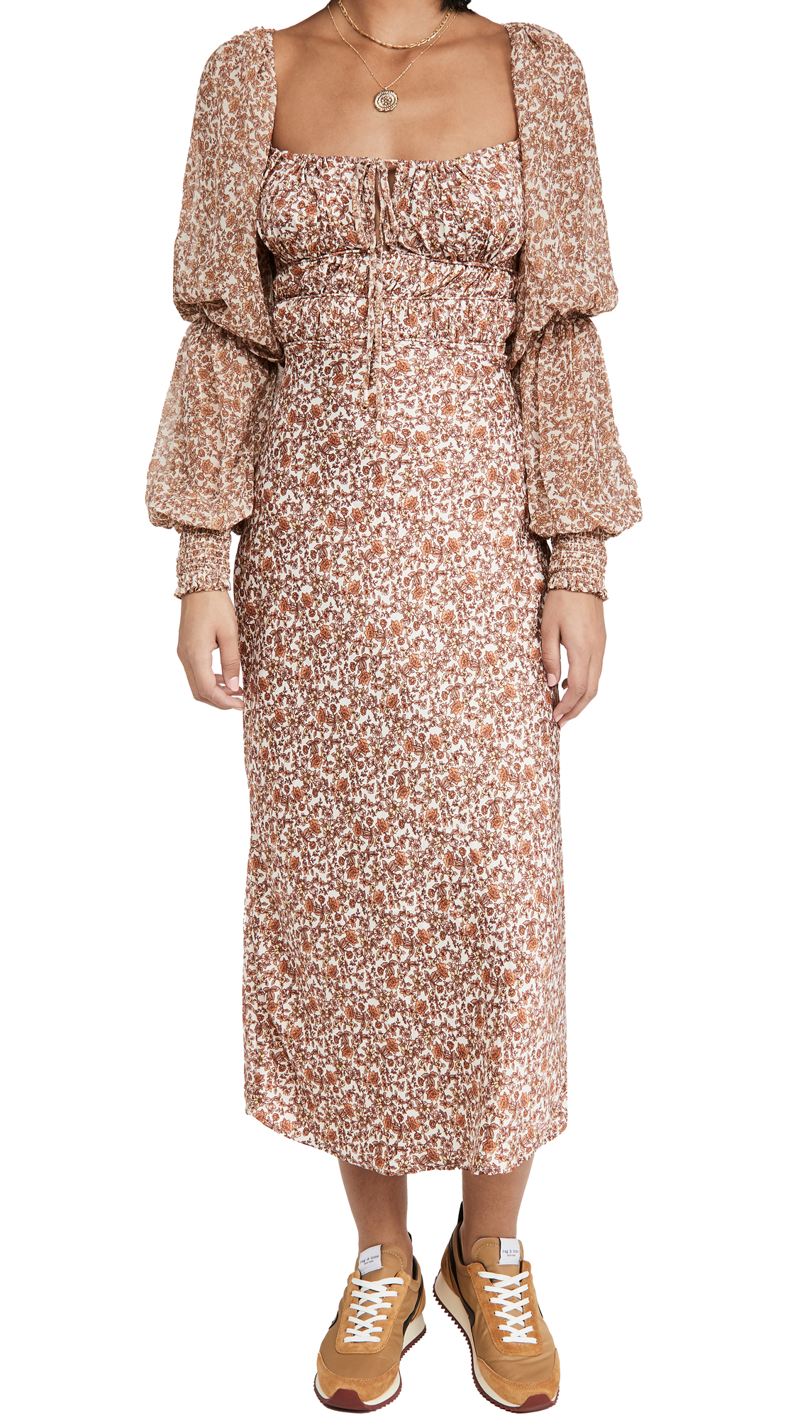 Aglow midi dress in tea combo clearance