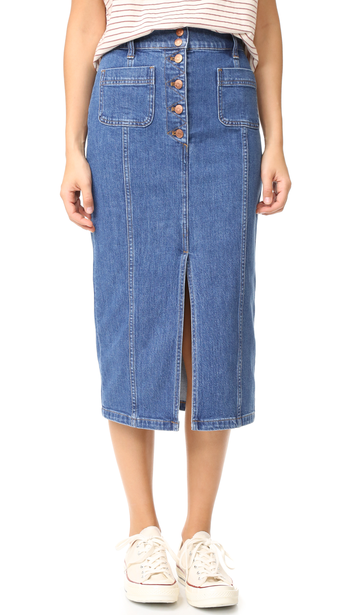 Madewell Denim Long Snap Front Midi Skirt Lena Wash Shop Your Way