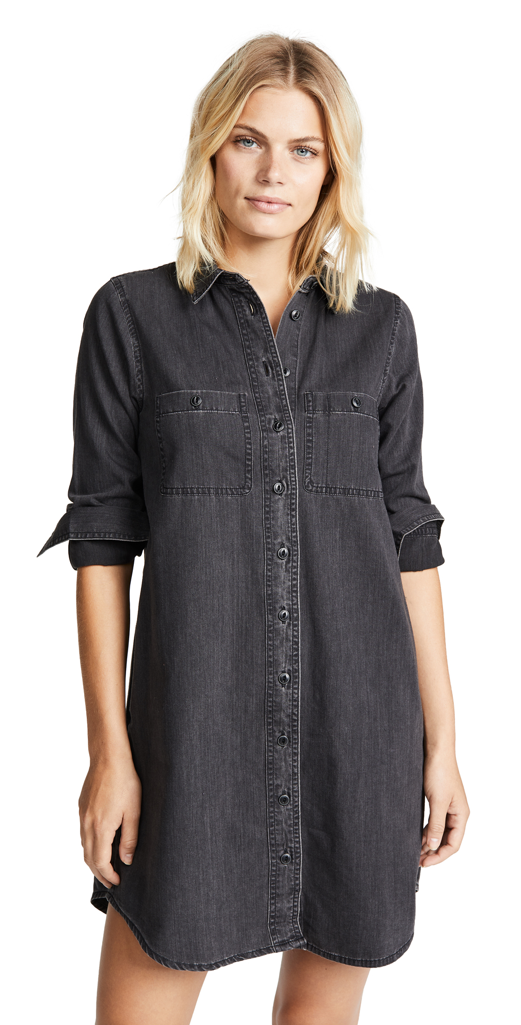 madewell black denim shirtdress