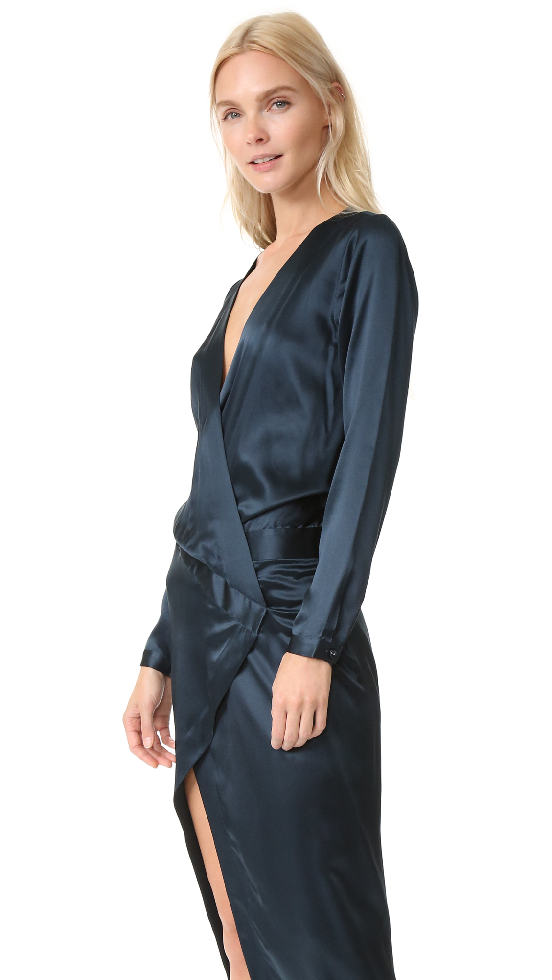 michelle mason long sleeve wrap dress
