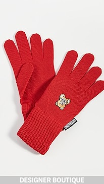 Moschino - Red Bear Patch Gloves