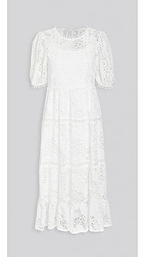 moon river white puff sleeve midi dress