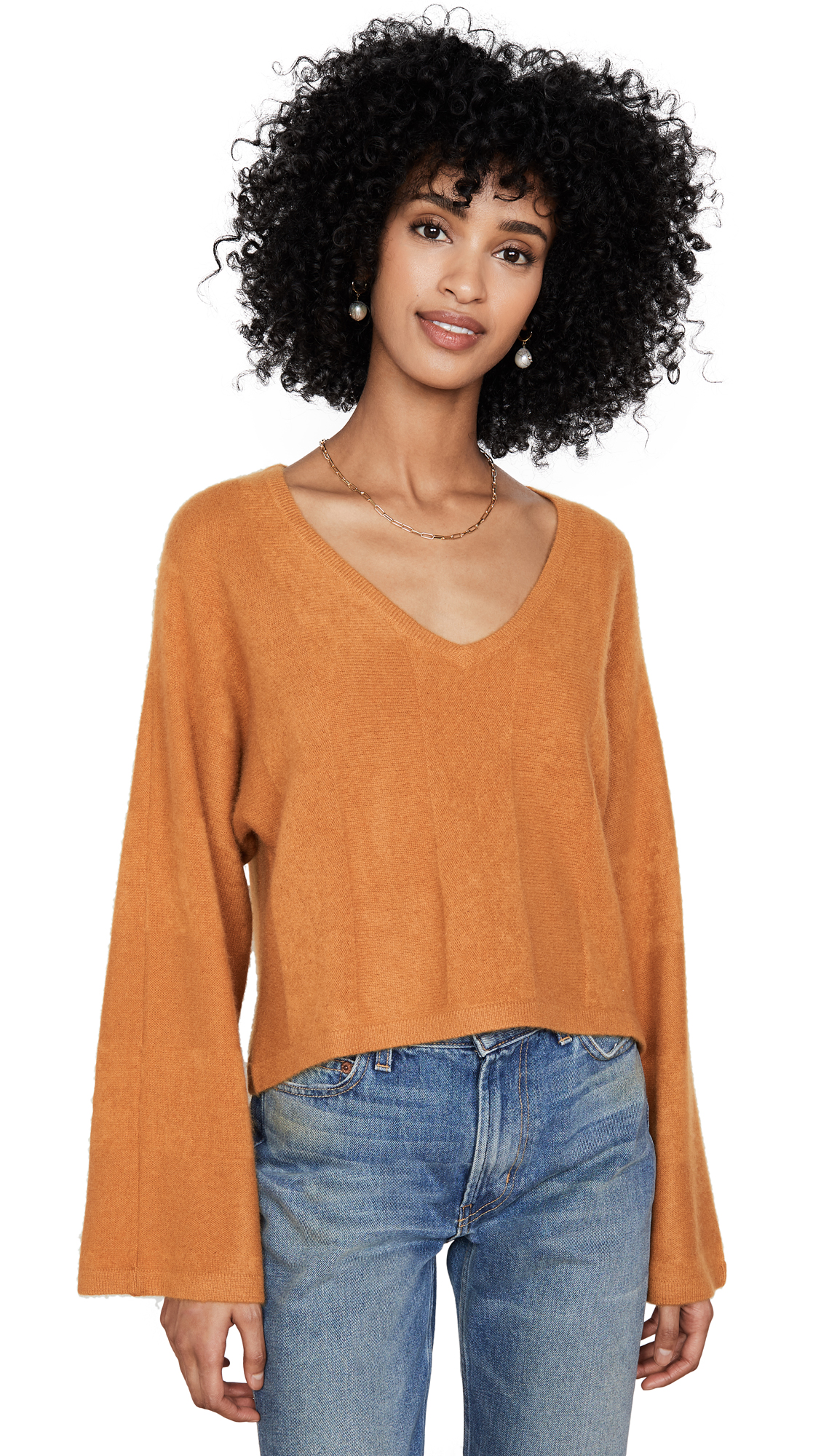 Naadam Cropped V Cashmere Sweater In Ochre | ModeSens