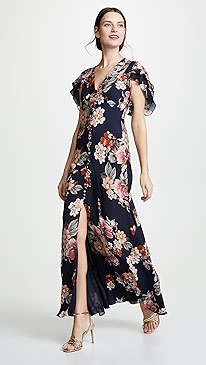 Nicholas - Navy Rust Floral Layered Pintuck Dress