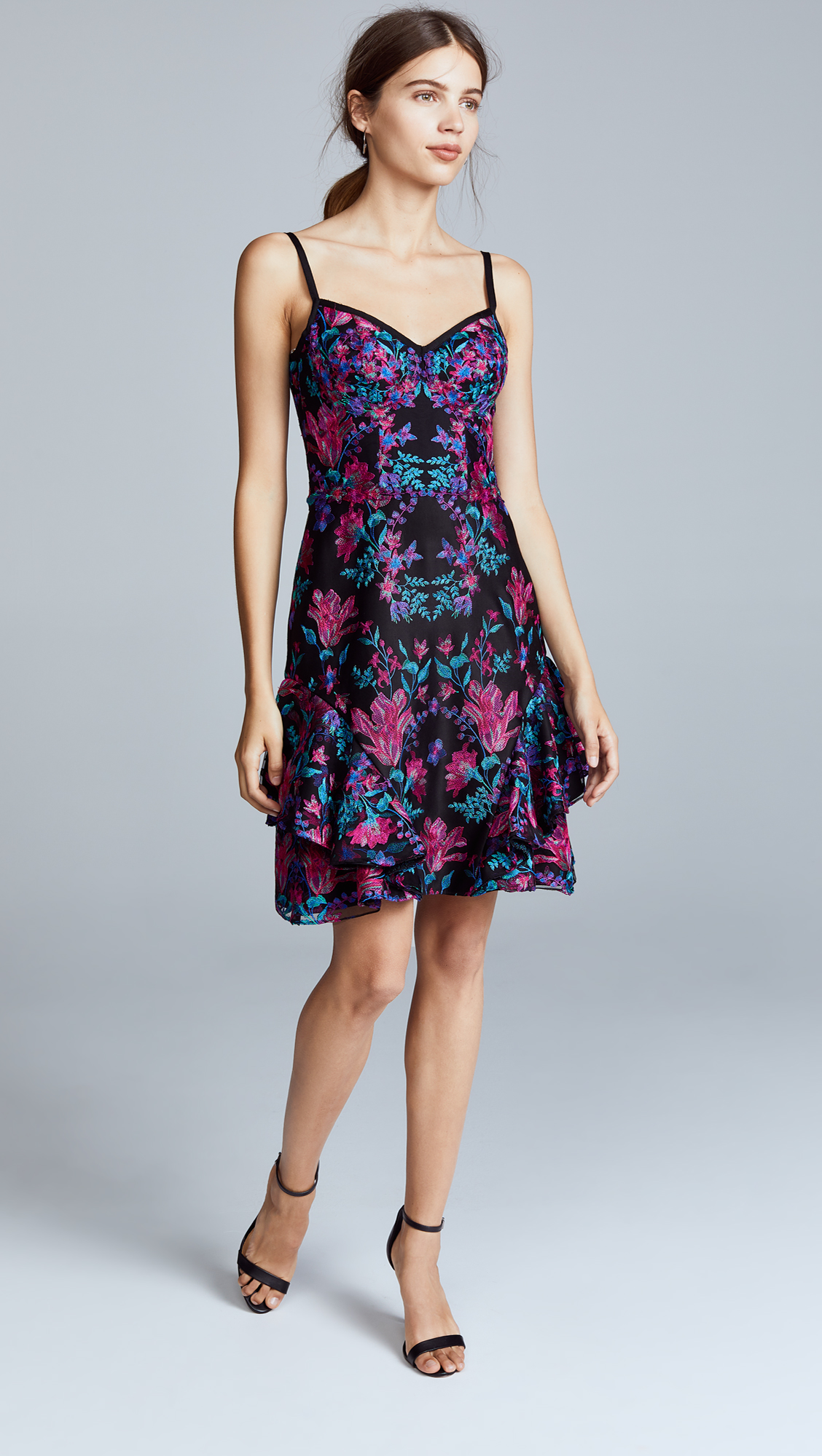 floral embroidered cocktail dress