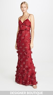 Marchesa Notte - Metallic Embroidered Fit and Flare Gown