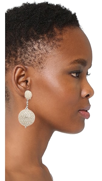 OSCAR DE LA RENTA BEADED DROP CLIP ON EARRINGS