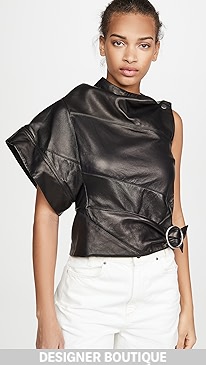 3.1 Phillip Lim - Leather Asymmetrical Gathered Ring Top