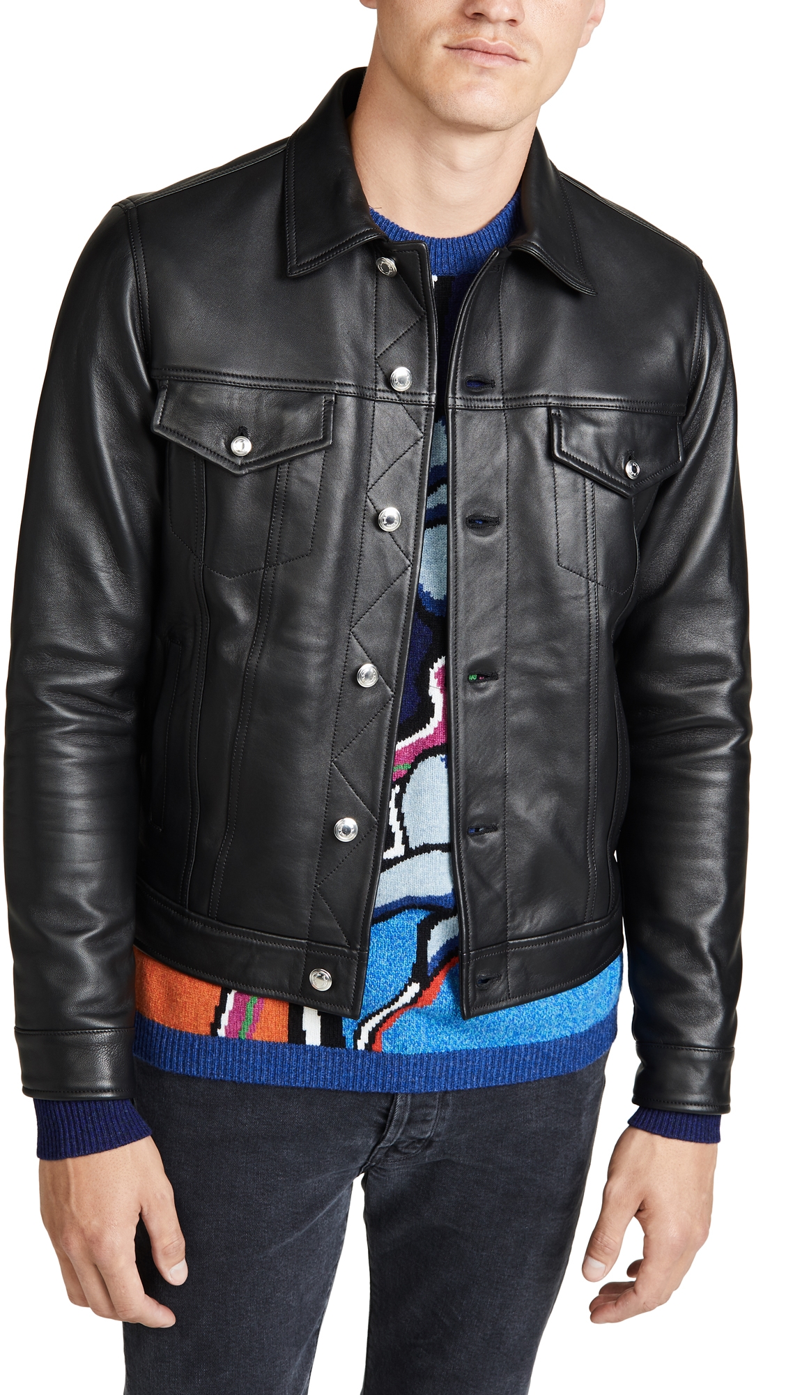 Paul Smith Leather Trucker Jacket In 