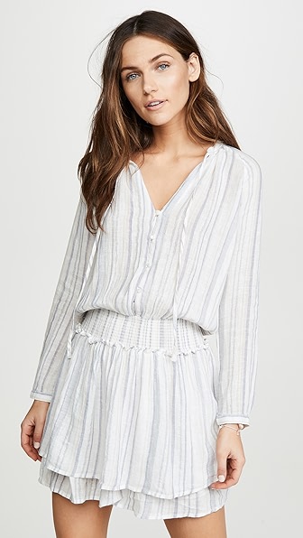 Rails Layla Stripe Long Sleeve Linen Blend Dress In Fiji Stripe