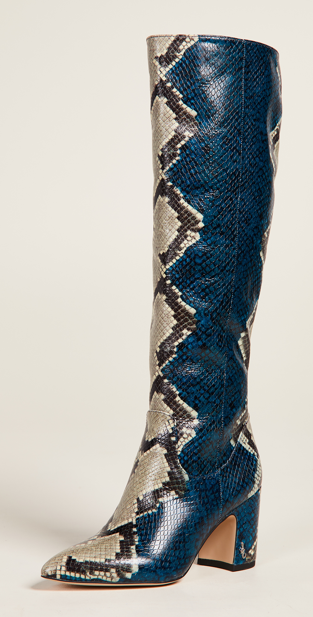 hai serpent snake print leather tall block heel boots