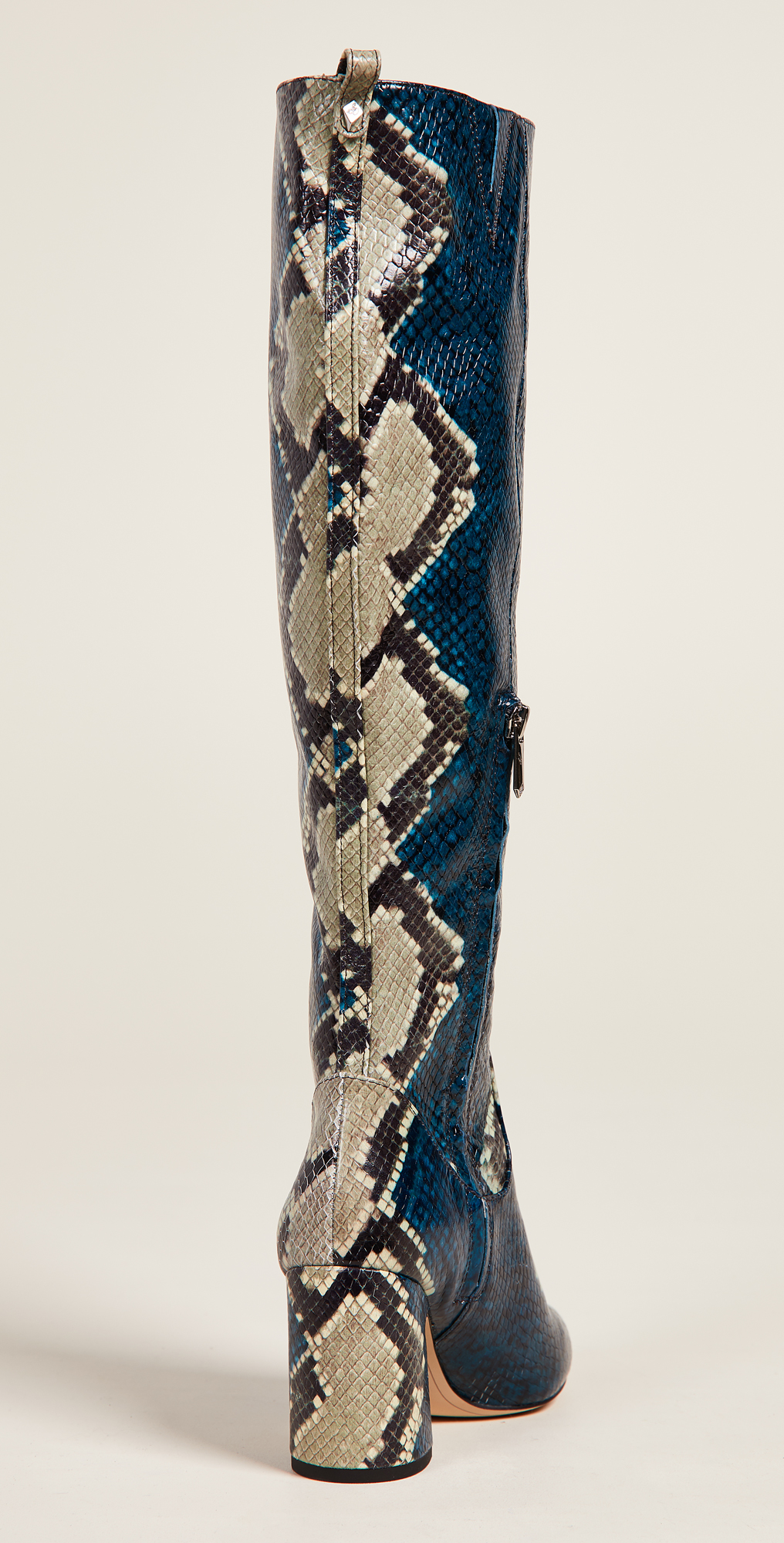 hai serpent snake print leather tall block heel boots