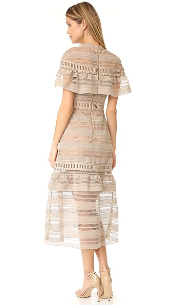 4 Stores In Stock: SELF-PORTRAIT Frill-Yoke Lace Midi Dress, Nude | ModeSens