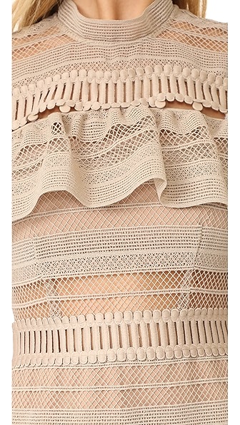 4 Stores In Stock: SELF-PORTRAIT Frill-Yoke Lace Midi Dress, Nude | ModeSens