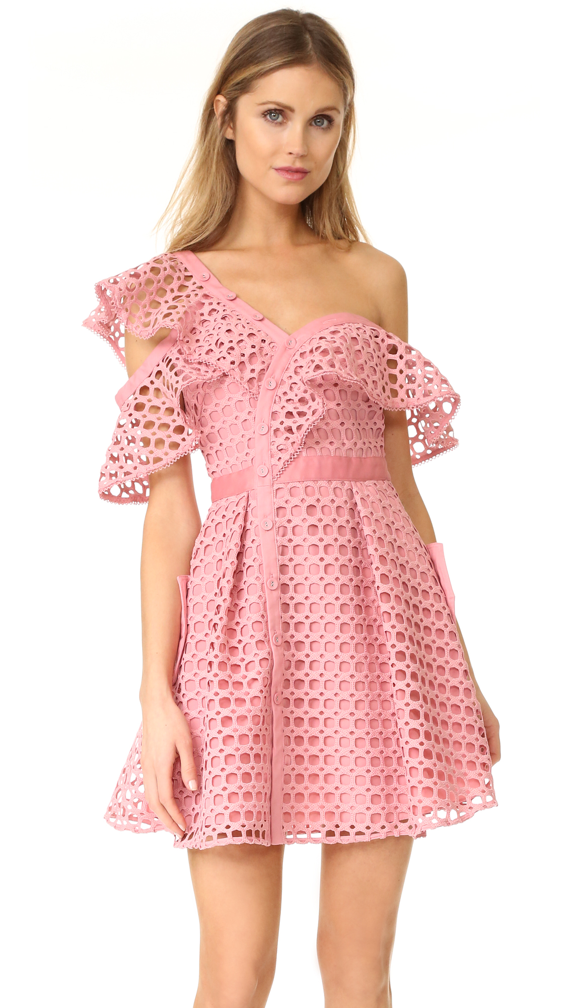 self portrait lace frill mini dress