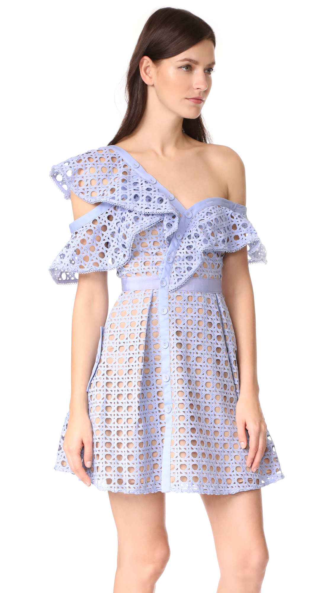 self portrait guipure frill mini dress