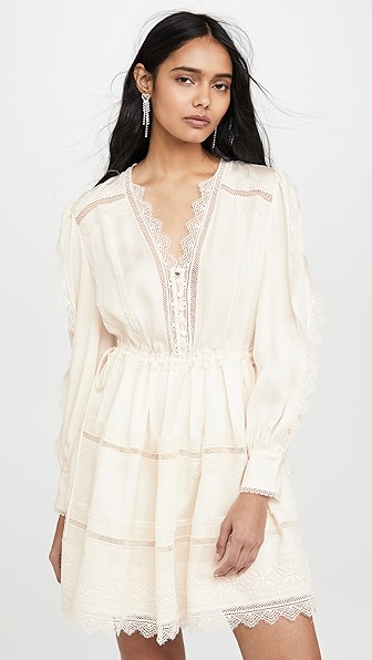 Self-portrait Lace Trim Mini Dress In Cream