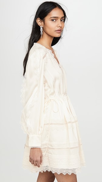 Self-portrait Lace Trim Mini Dress In Cream
