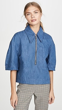 Tibi - Sculpted Polo Zip Up Top