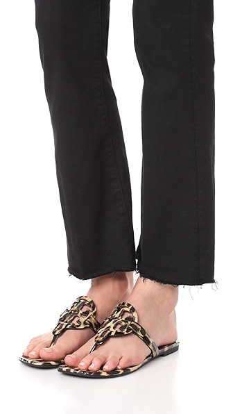 Tory Burch Miller Natural Leopard Print Leather Flat Sandals In Neutrals | ModeSens