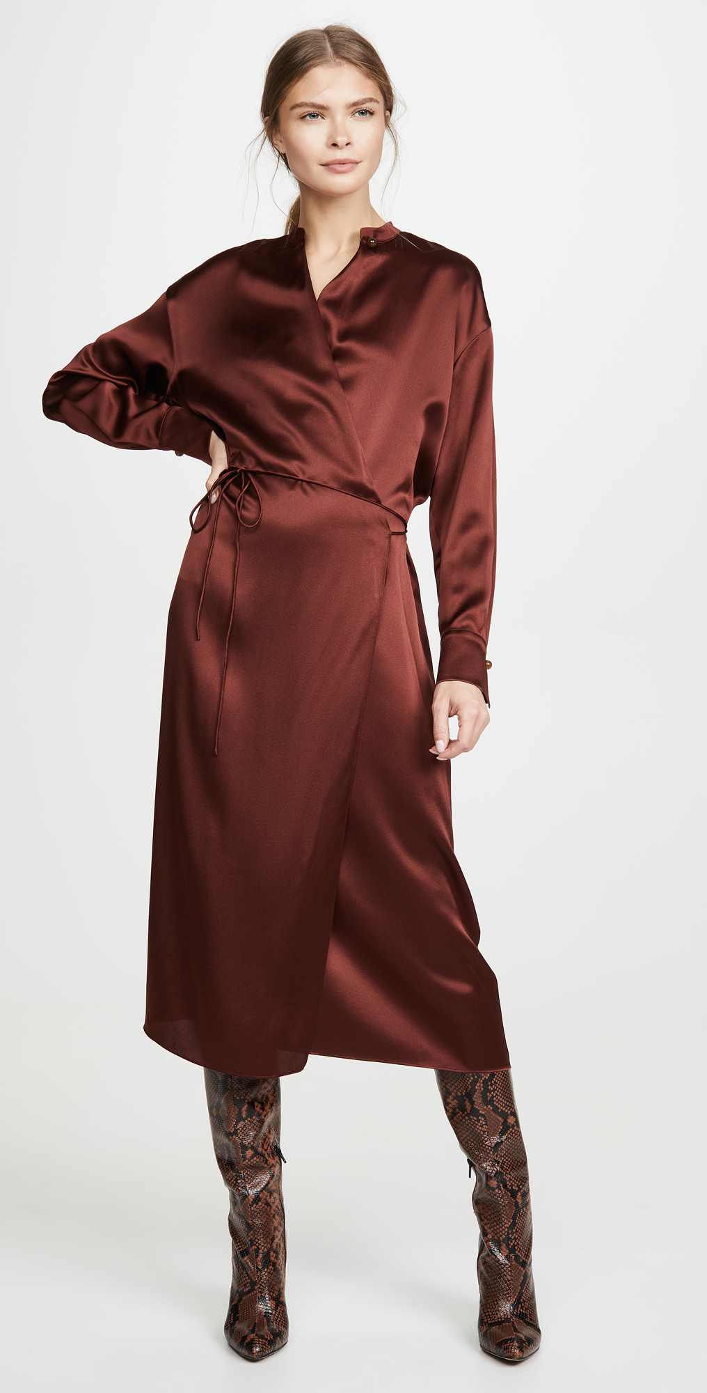 long silk wrap dress